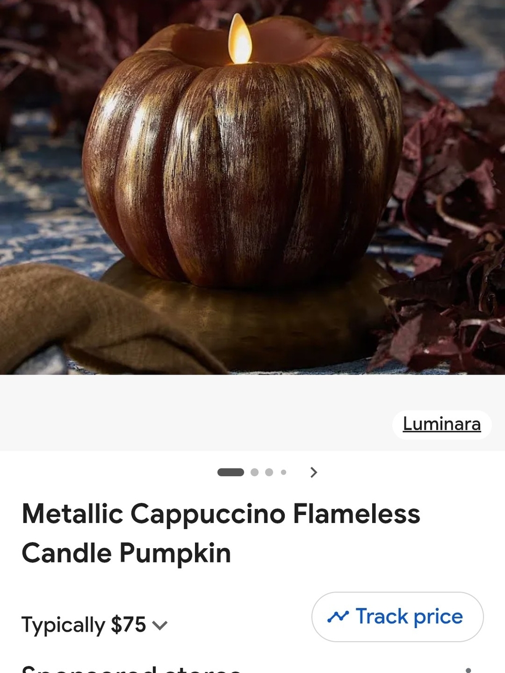Metallic Cappuccino Flameless Candle Pumpkin - Cappuccino